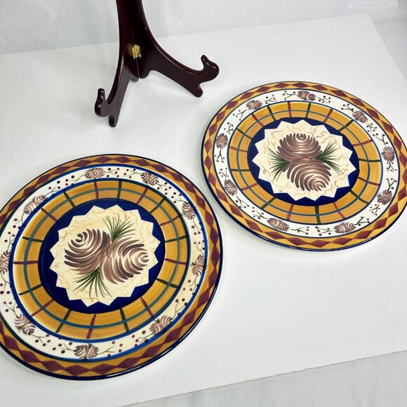 Zrike Danna Cullen Design Pinecone Round Platter 11" Diameter set of 2 - Picture 8 of 9